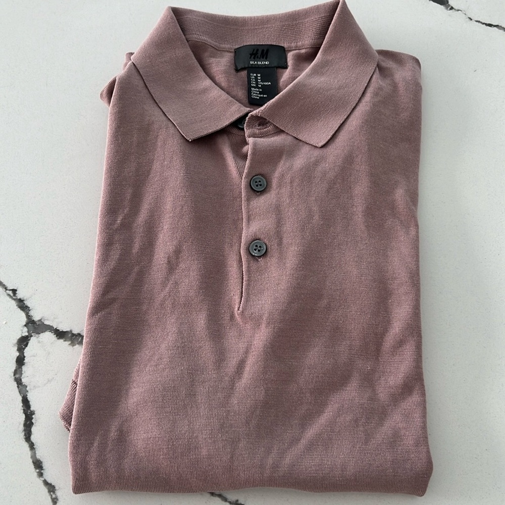 Worn once pink H&M silk blended polo shirt